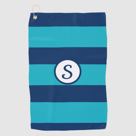 Serviette De Golf Monogramme classique rayé bleu bleu marine (Devant)