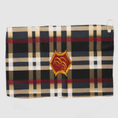 Serviette De Golf Monogramme Classique Style Plaid Noir Rouge & Beig (Horizontal)