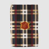 Serviette De Golf Monogramme Classique Style Plaid Noir Rouge & Beig (Devant)
