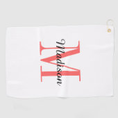 Serviette De Golf Monogramme corail initial et nom personnalisé (Horizontal)