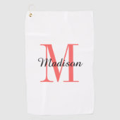 Serviette De Golf Monogramme corail initial et nom personnalisé (Devant)