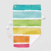 Serviette De Golf Monogramme. Couleurs arc-en-ciel aquarelles. (En situation)
