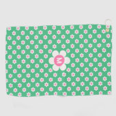 Serviette De Golf Monogramme Custom Retro Daisis rose et vert (Horizontal)