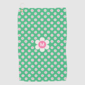 Serviette De Golf Monogramme Custom Retro Daisis rose et vert (Devant)