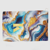 Serviette De Golf Monogramme d'âge doré Aqua Turquoise personnalisé (Horizontal)