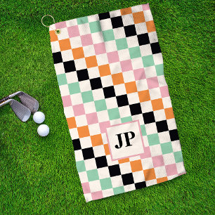 Serviette De Golf Monogramme Damier Rétro Monogramme Personnalisé