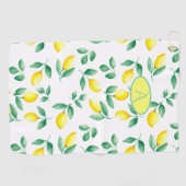 Serviette De Golf Monogramme d'aquarelle jaune citrons (Horizontal)