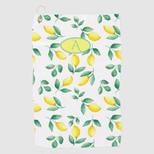 Serviette De Golf Monogramme d'aquarelle jaune citrons (Devant)