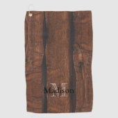 Serviette De Golf Monogramme de bois ancien brun foncé rustique (Devant)