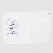Serviette De Golf Monogramme de calligraphie girly lavande pâle (Horizontal)
