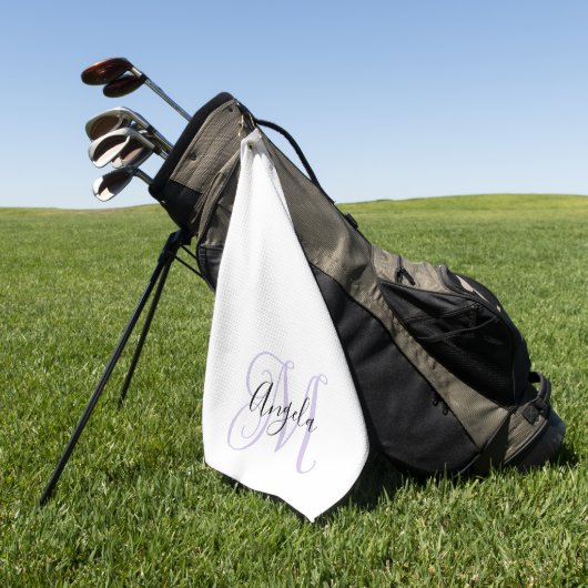 Serviette De Golf Monogramme de calligraphie girly lavande pâle (Vert)
