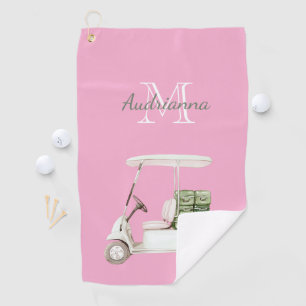 Serviette De Golf Monogramme de chariot de golf rose vert blanc