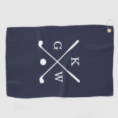 Serviette De Golf Monogramme de clubs de golf de bleu marine et de (Horizontal)
