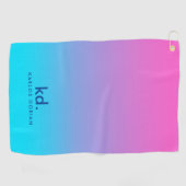 Serviette De Golf Monogramme de dégradé bleu rose minimal (Horizontal)