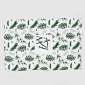 Serviette De Golf Monogramme de feuilles vertes de forêt 3 Initiales (Horizontal)