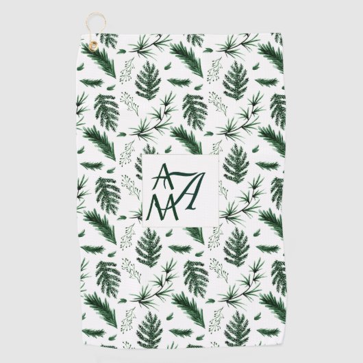 Serviette De Golf Monogramme de feuilles vertes de forêt 3 Initiales (Devant)