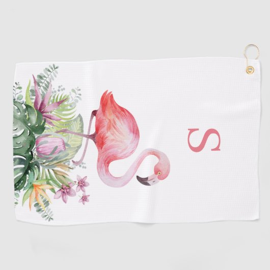 Serviette De Golf Monogramme de Flamant rose rose tropical (Horizontal)