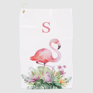Serviette De Golf Monogramme de Flamant rose rose tropical