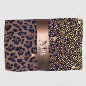 Serviette De Golf Monogramme de glamour brun motif léopard brun noir (Horizontal)