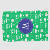 Serviette De Golf Monogramme de golf bleu et vert (Horizontal)