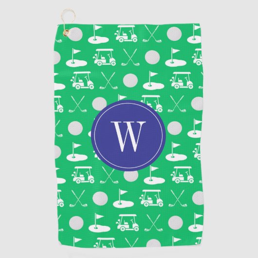 Serviette De Golf Monogramme de golf bleu et vert (Devant)