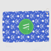 Serviette De Golf Monogramme de golf bleu et vert (Horizontal)