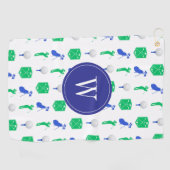 Serviette De Golf Monogramme de golf bleu et vert (Horizontal)