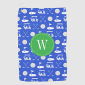 Serviette De Golf Monogramme de golf bleu et vert (Devant)