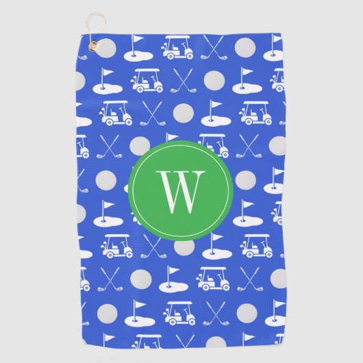 Serviette De Golf Monogramme de golf bleu et vert (Devant)