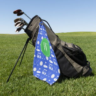 Serviette De Golf Monogramme de golf bleu et vert