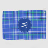 Serviette De Golf Monogramme de golf Blue & Green Plaid (Horizontal)