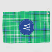 Serviette De Golf Monogramme de golf Blue & Green Plaid (Horizontal)