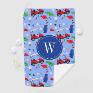 Serviette De Golf Monogramme de golf rouge bleu et vert
