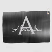Serviette De Golf Monogramme de huile métallique noire moderne Nom (Horizontal)