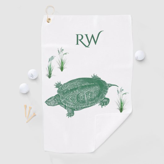 Serviette De Golf Monogramme de la tortue verte (En situation)