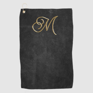 Serviette De Golf Monogramme de luxe minimaliste noir & or Vintage