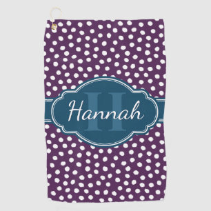 Serviette De Golf Monogramme de marine Motif pourpre blanc pointillé