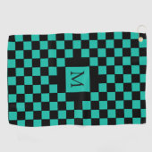 Serviette De Golf Monogramme de Motif turquoise et noir (Horizontal)
