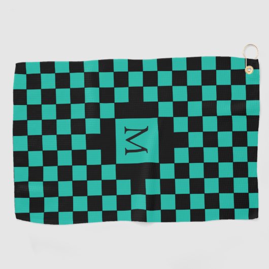 Serviette De Golf Monogramme de Motif turquoise et noir (Horizontal)