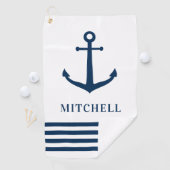 Serviette De Golf Monogramme de nom à rayure d'ancre blanche nautiqu (En situation)