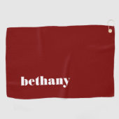 Serviette De Golf Monogramme de nom en typographie épaisse Bourgogne (Horizontal)