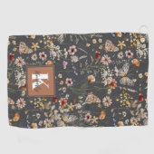 Serviette De Golf Monogramme de nom floral Boho moderne (Horizontal)