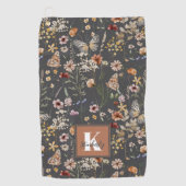 Serviette De Golf Monogramme de nom floral Boho moderne (Devant)
