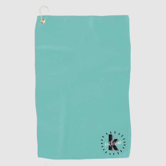 Serviette De Golf Monogramme de nom initial bleu sarcelle (Devant)