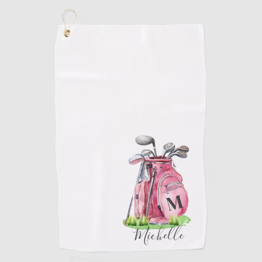 Serviette De Golf Monogramme de nom initial rose (Devant)