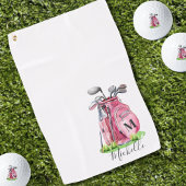 Serviette De Golf Monogramme de nom initial rose