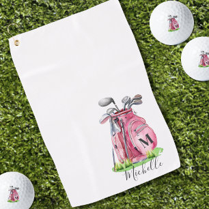Serviette De Golf Monogramme de nom initial rose