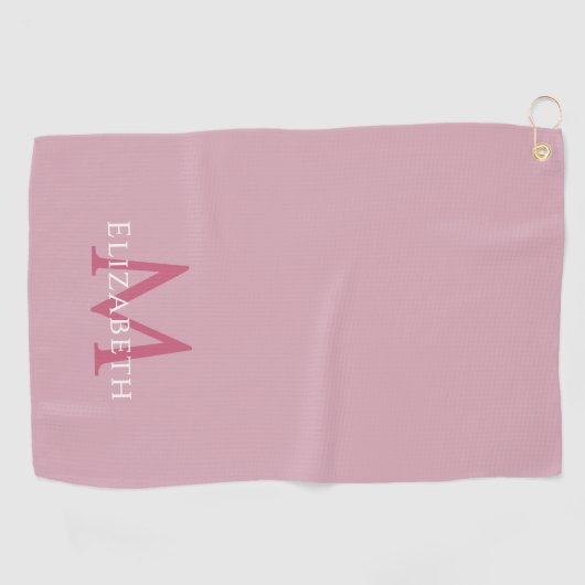 Serviette De Golf Monogramme de nom initiale élégant rose (Horizontal)