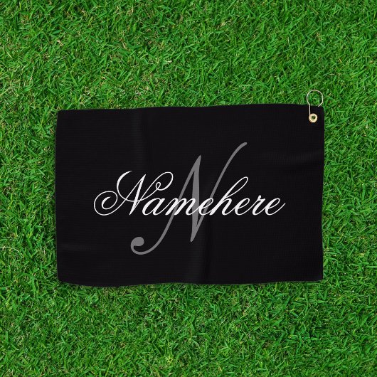 Serviette De Golf Monogramme de nom noir et blanc personnalisé uniqu