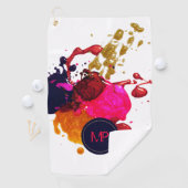 Serviette De Golf Monogramme de nuqueur violet rose rouge or (En situation)